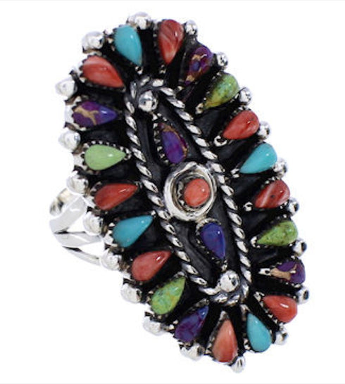 Multicolor Needlepoint Jewelry Silver Ring Size 6 YX35130